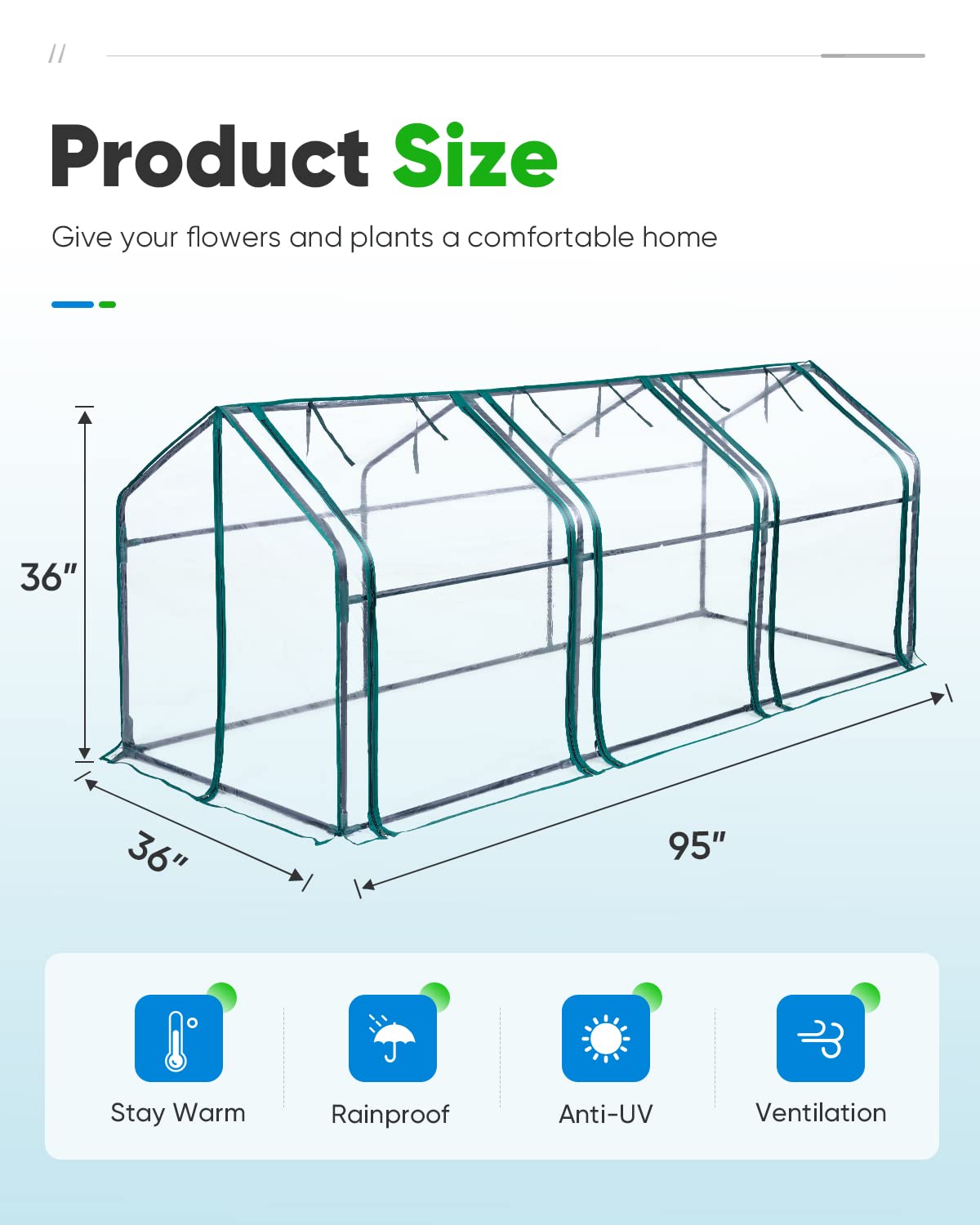 Quictent mini greenhouse staged with a small dog showing visible dry shelter