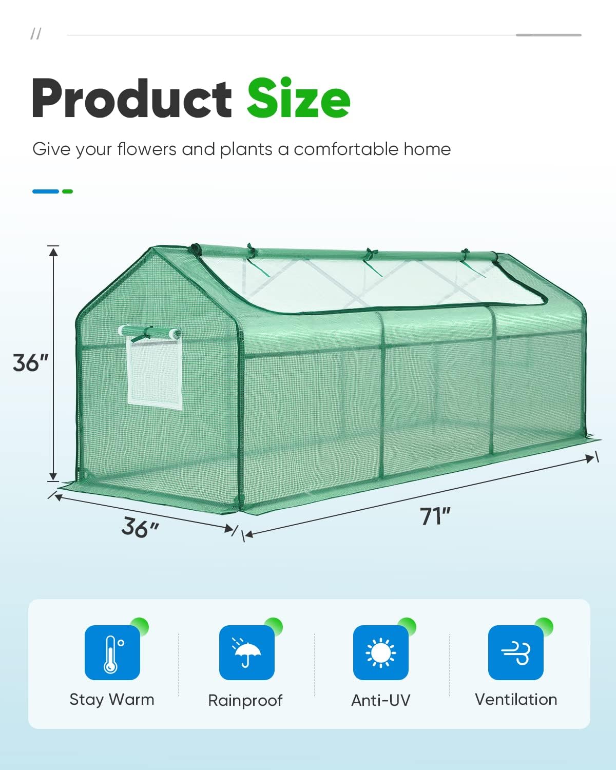 Quictent mini greenhouse rolled vent open showing ventilation control and airflow benefit