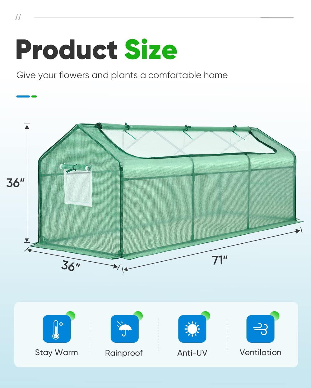 Quictent mini greenhouse rolled vent open showing ventilation control and airflow benefit