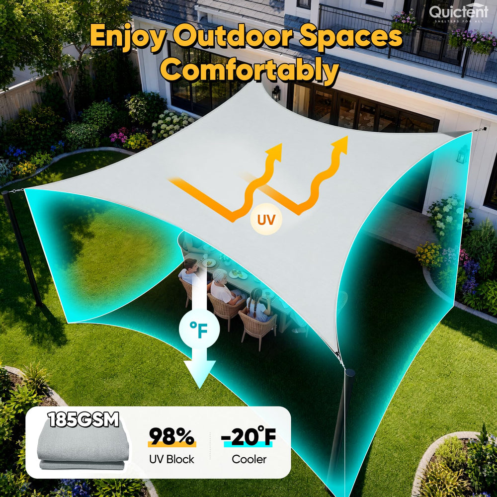 Quictent installed between trees lifestyle shot offering cool, breathable shade