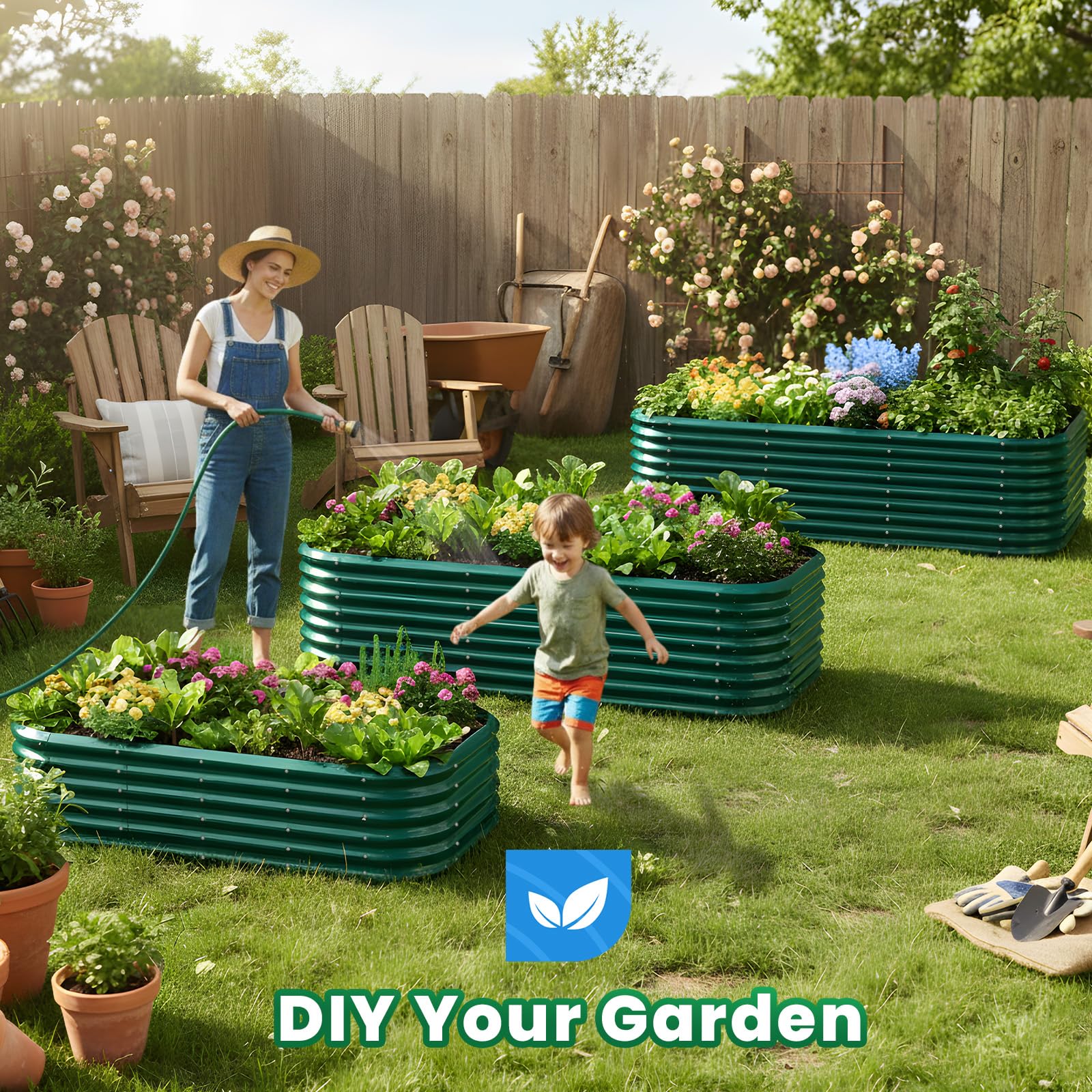 Quictent planted bed in backyard lifestyle scene showing productive planting benefit