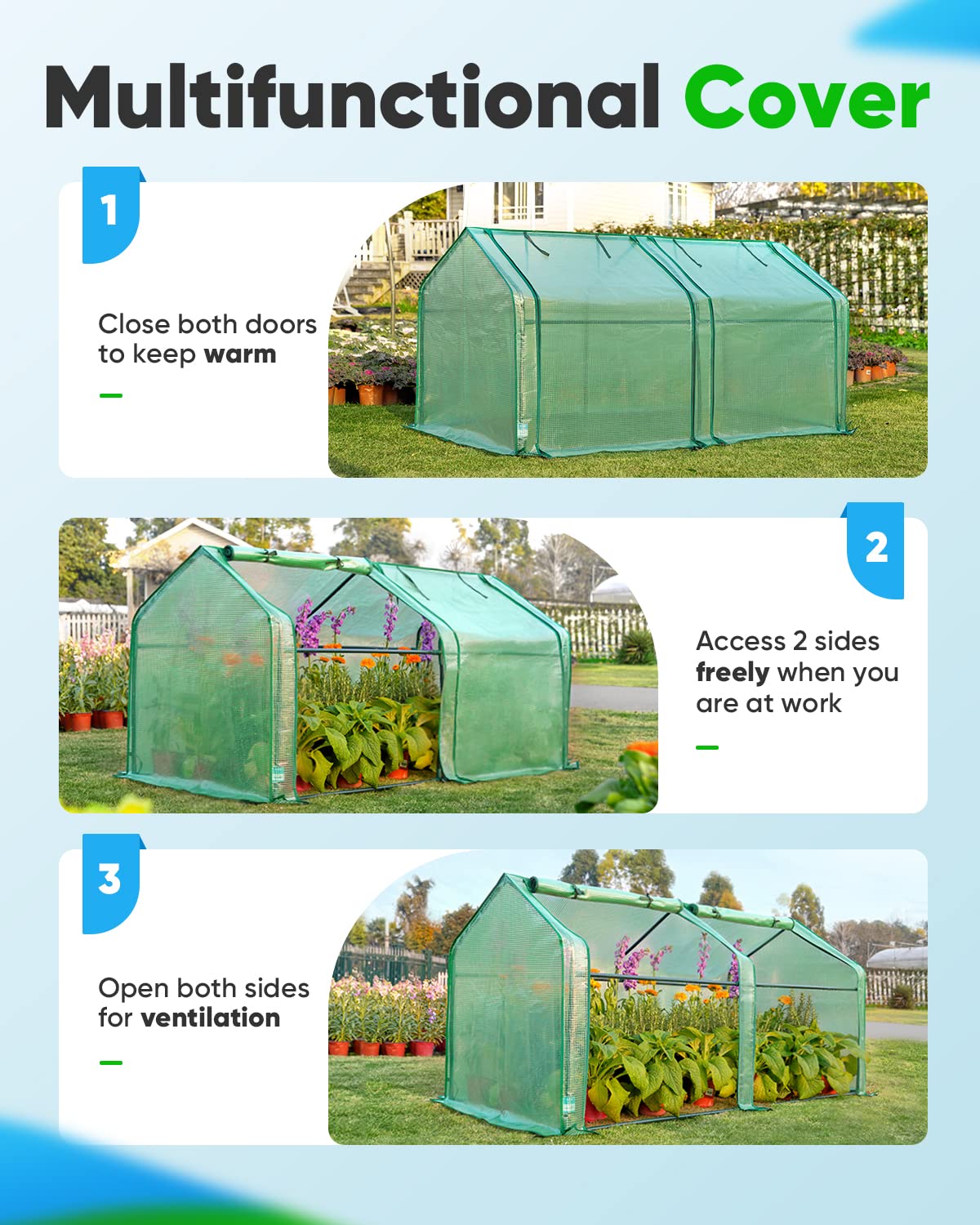 Quictent seedlings inside greenhouse illustrating warmer, consistent growing conditions