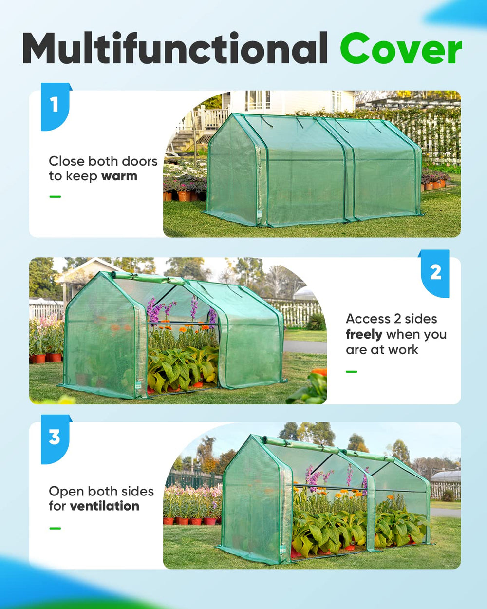 Quictent seedlings inside greenhouse illustrating warmer, consistent growing conditions