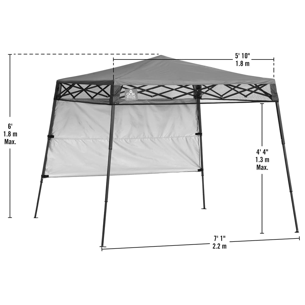 Quik Shade leg and pull-pin detail enabling single-person assembly
