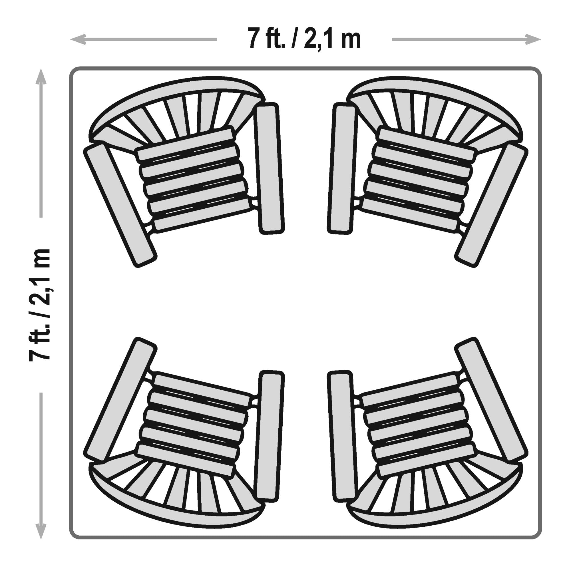 Quik Shade next to folding chairs showing 36 sq ft coverage scale