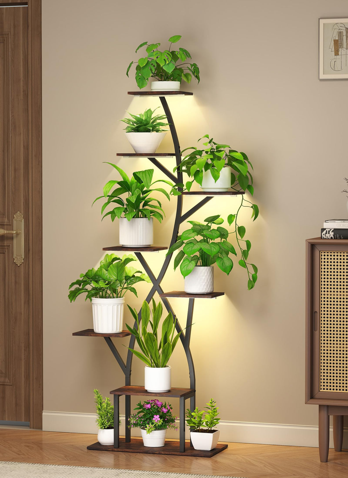 Quikraen front view full shelf showcasing tall 8-tier display and space saving