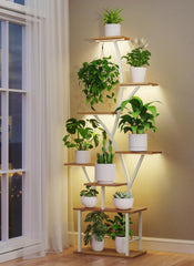Quikraen front view of the 8-tier plant stand showing space-saving S-shape and decor benefit