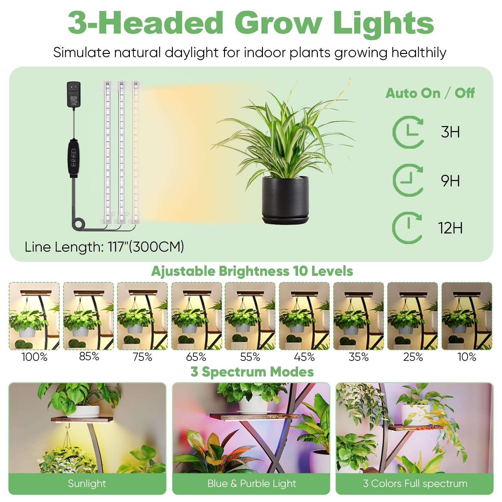 Quikraen three grow light heads close detail showing adjustable spectrum control benefit