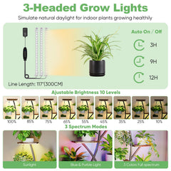 Quikraen three grow light heads close detail showing adjustable spectrum control benefit