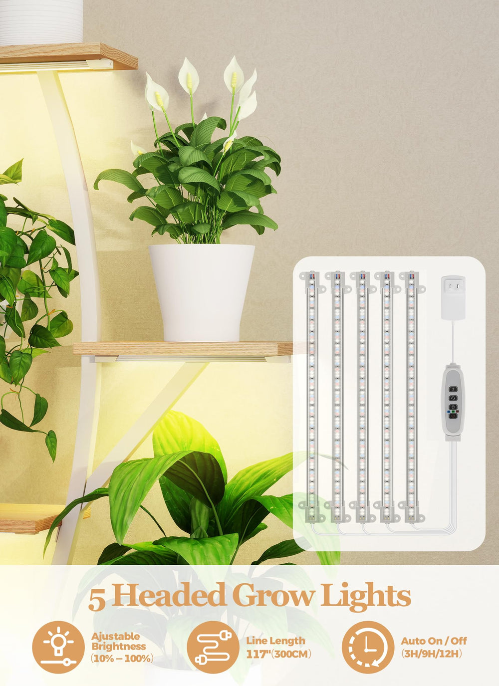 Quikraen LED grow lights closeup with adjustable heads and targeted light benefit