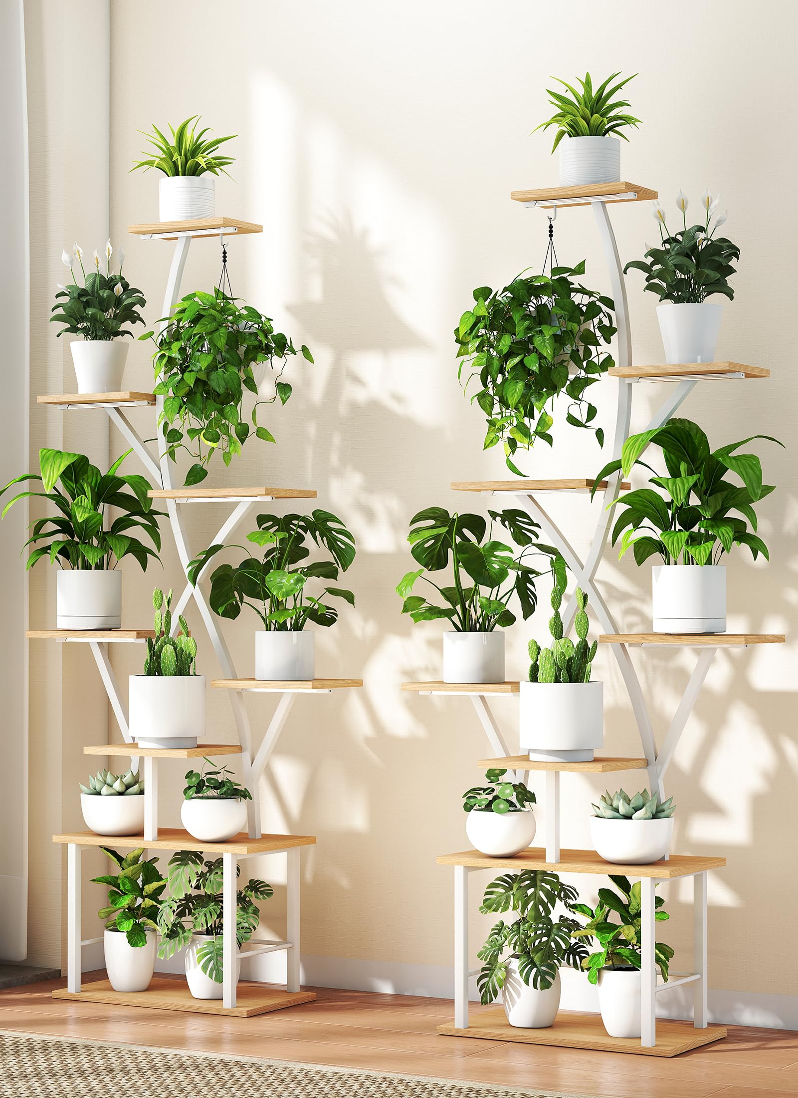 Quikraen plant stand lit at night showing even LED illumination and healthy display benefit