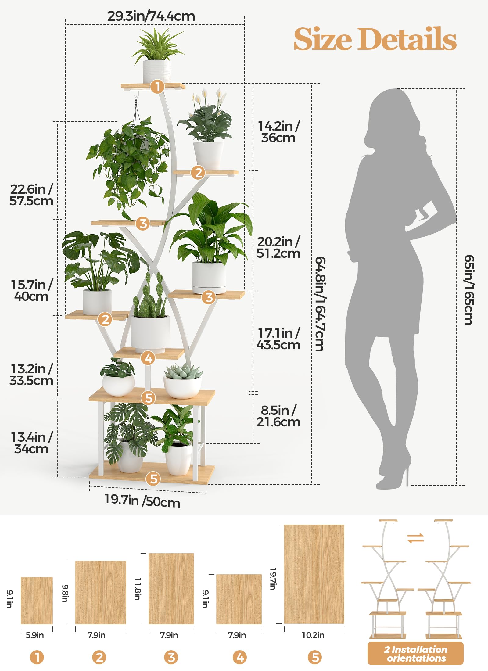 Quikraen plant stand next to pots for scale showing tier capacity and layout benefit