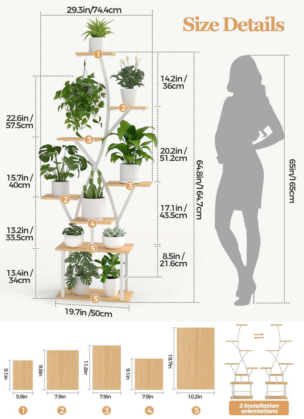 Quikraen plant stand next to pots for scale showing tier capacity and layout benefit