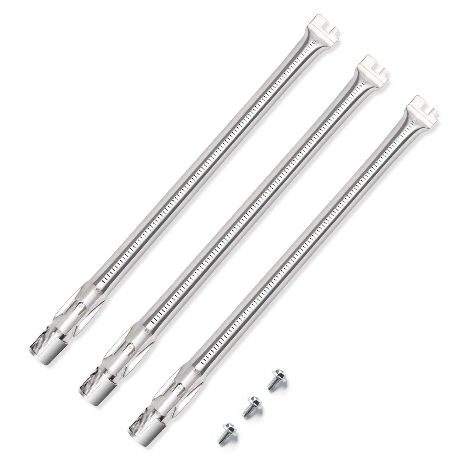 QuliMetal front view of three replacement burner tubes showing fit and bolts benefits durability