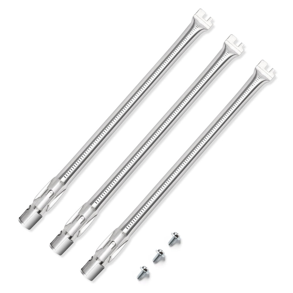 QuliMetal front view of three replacement burner tubes showing fit and bolts benefits durability