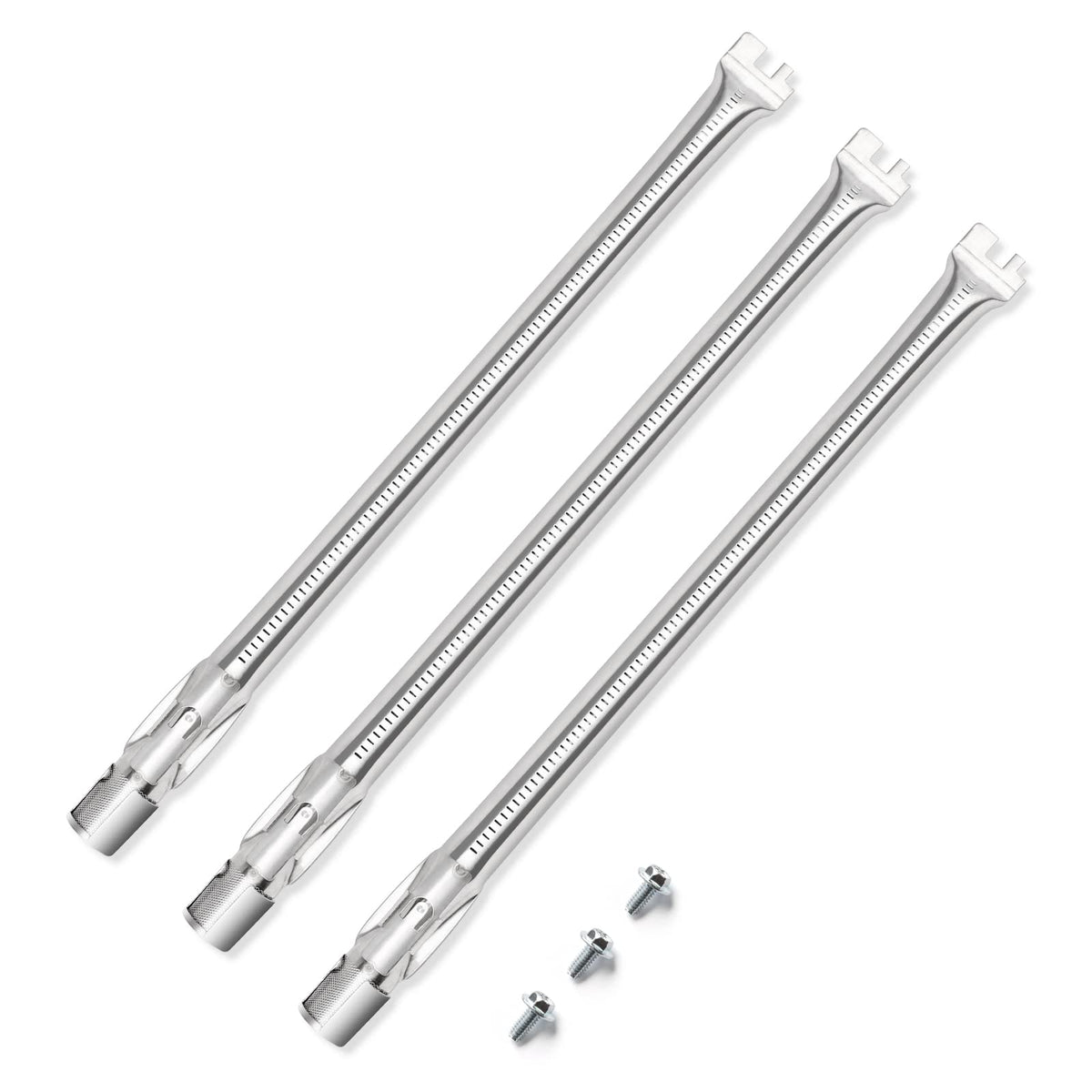 QuliMetal front view of three replacement burner tubes showing fit and bolts benefits durability