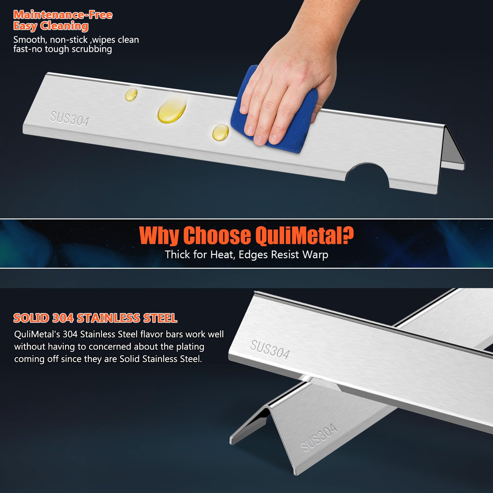 QuliMetal installed bars in a grill demonstrating even heat distribution and reduced flare-ups
