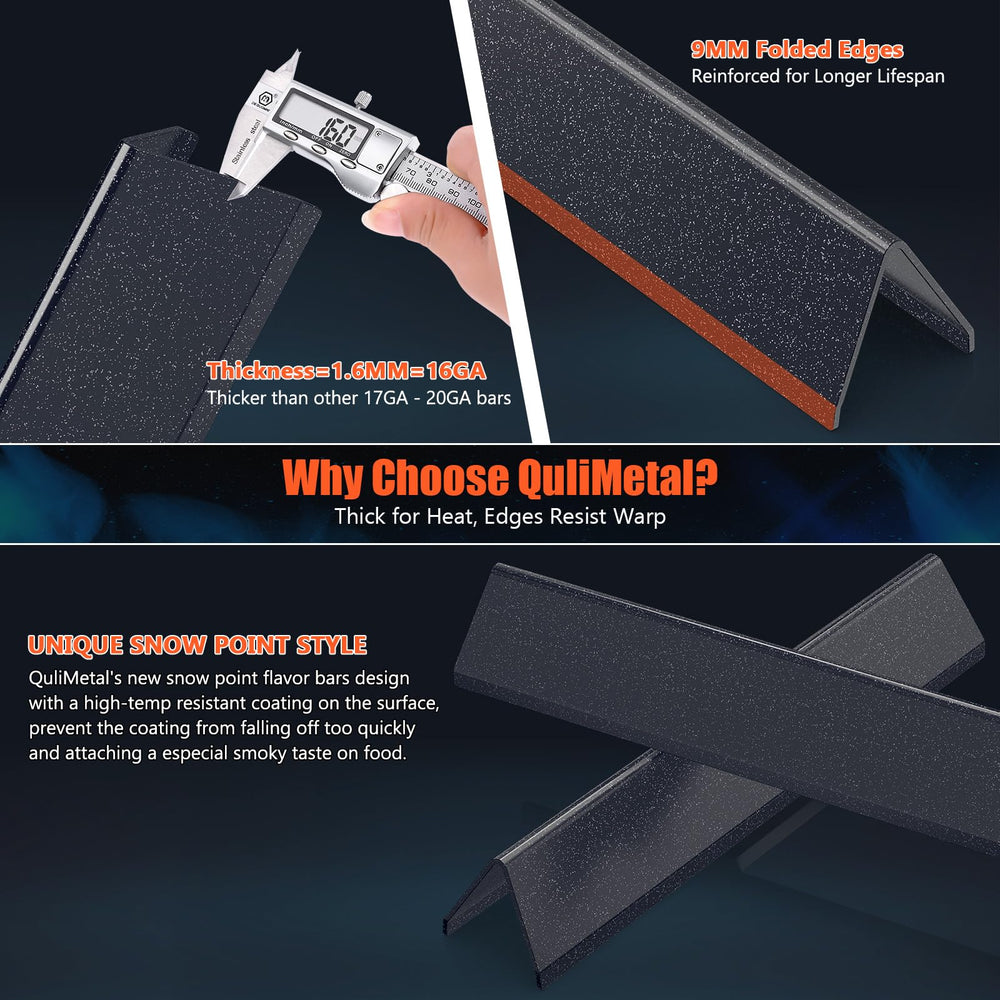 QuliMetal flavorizer bars side profile showing 16GA thickness for stronger drip protection
