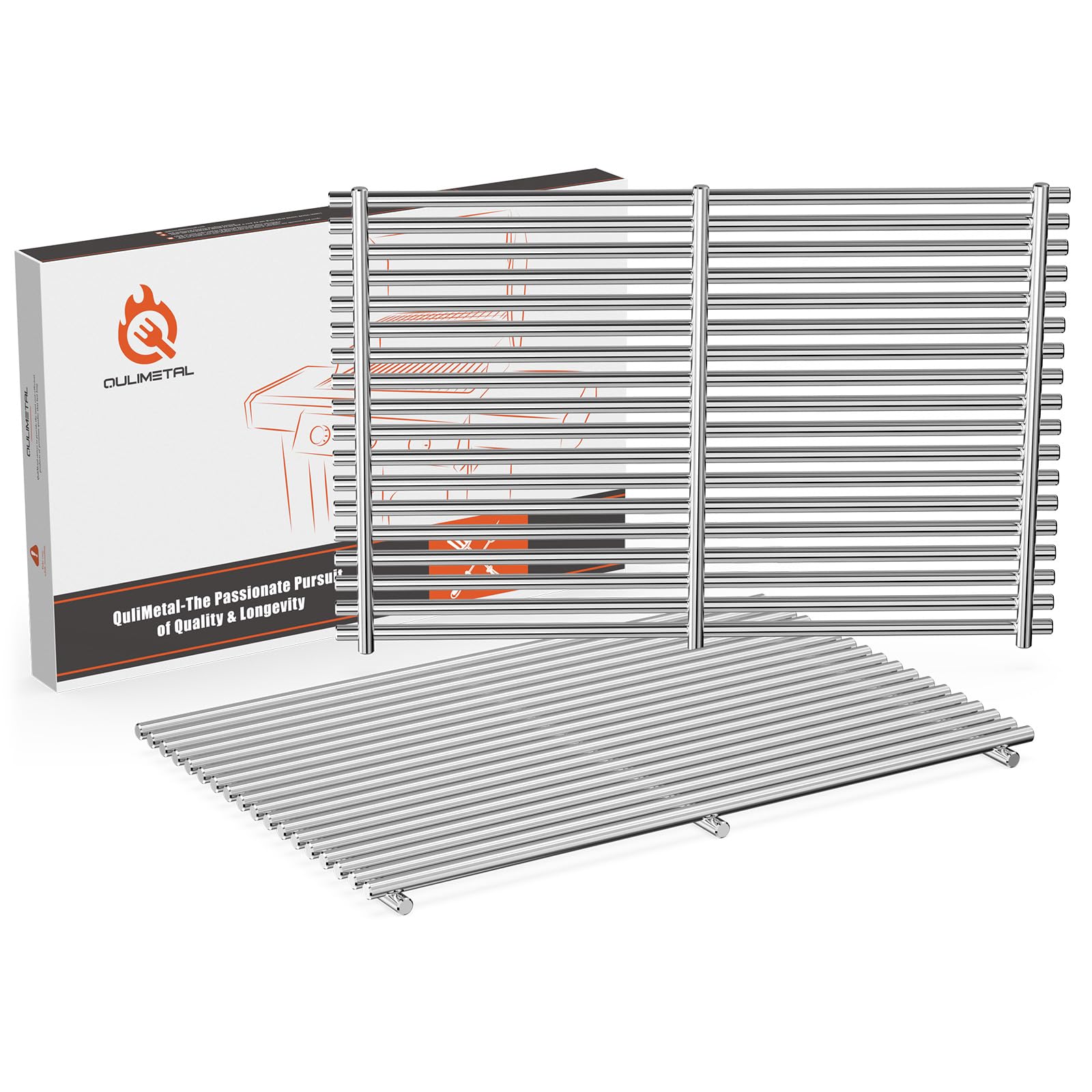 QuliMetal front view of replacement grates showing fit for Weber Genesis 300 Series, durable upgrade