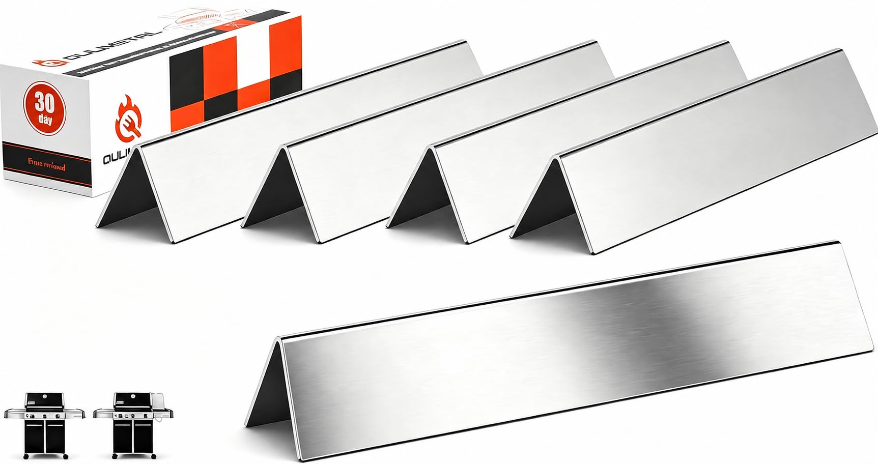 QuliMetal front view of five stainless flavorizer bars showing robust design and fit