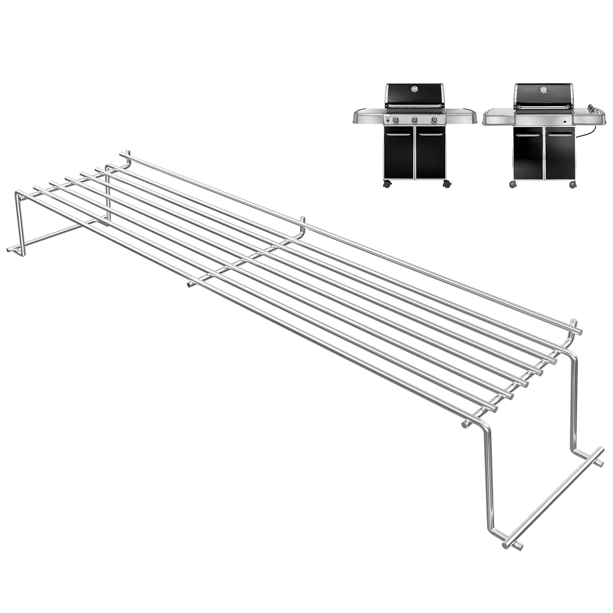 QuliMetal front view warming rack showing custom fit and added grill surface benefit