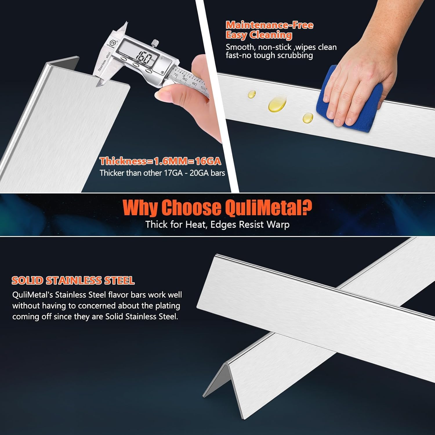 QuliMetal flavor bars installed in a Weber grill protecting burners and reducing flare-ups