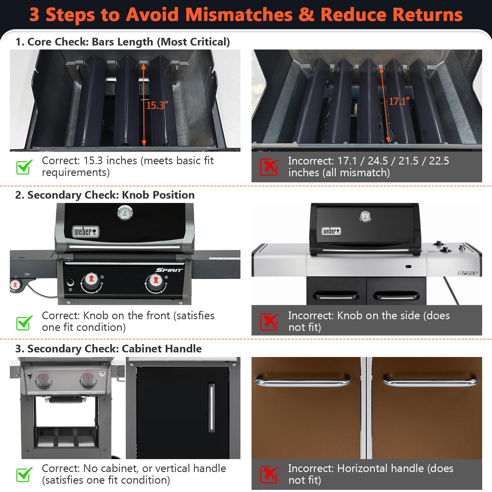 QuliMetal label and stamped compatibility details clarifying fit for Weber Spirit 200-series grills