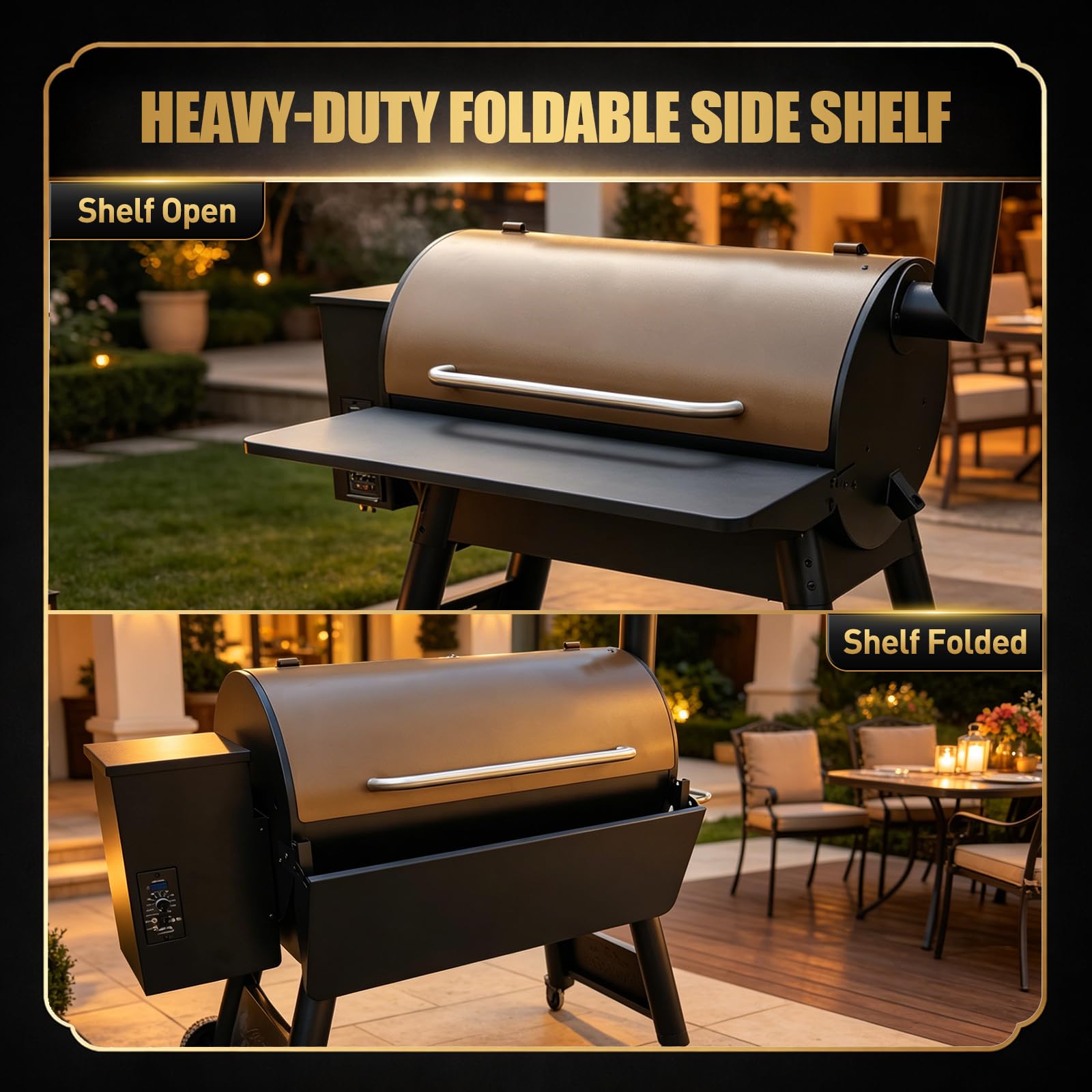 QuliMetal shelf holding plates and tools as a convenient prep surface