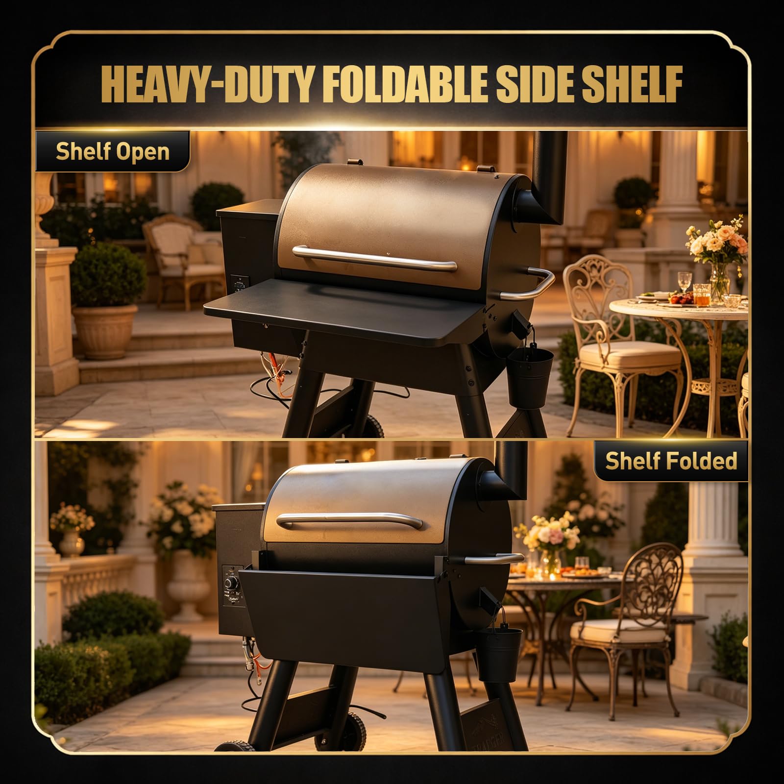 QuliMetal shelf in use holding utensils and plates for convenience