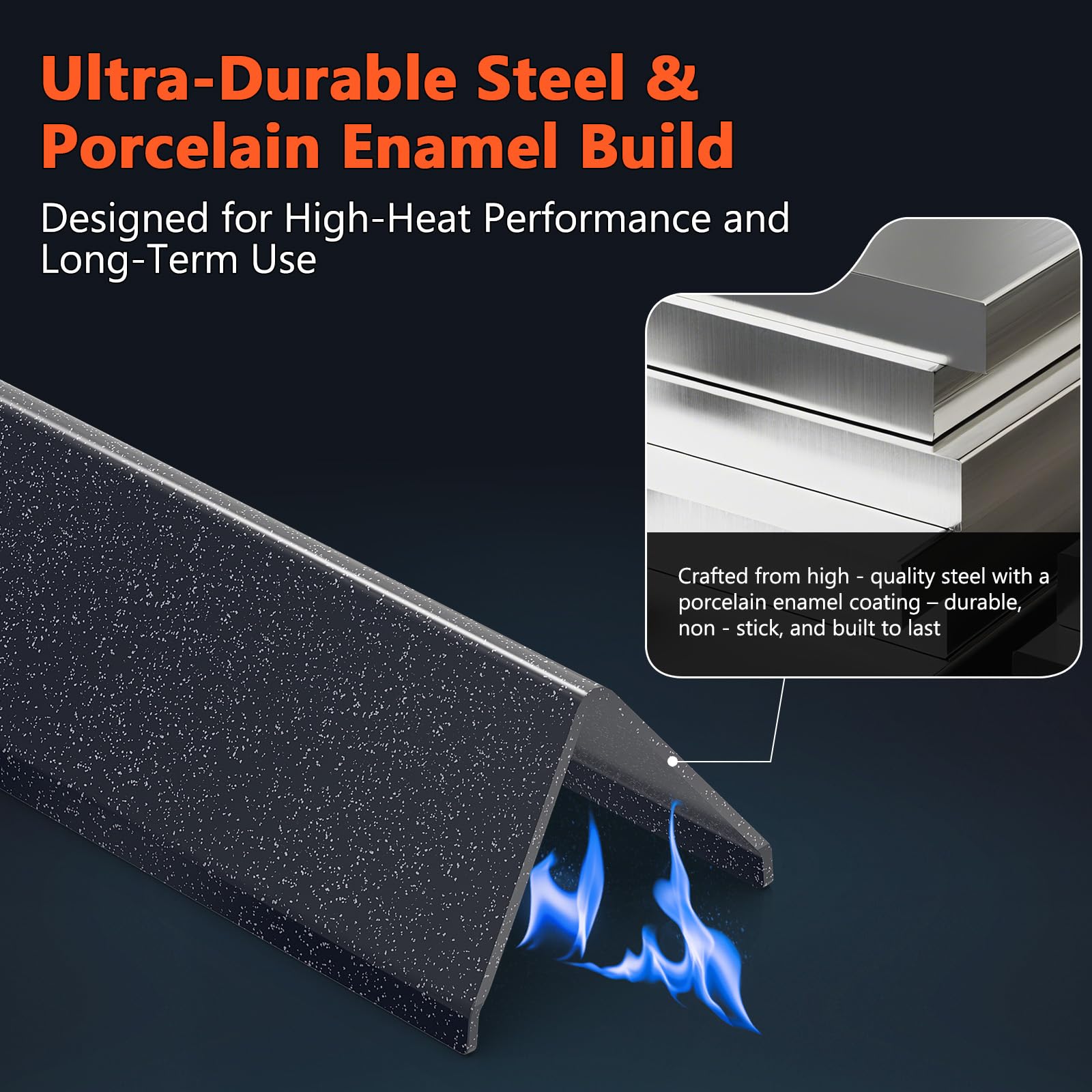 QuliMetal side profile highlighting 16GA steel thickness for better heat retention and warp resistance