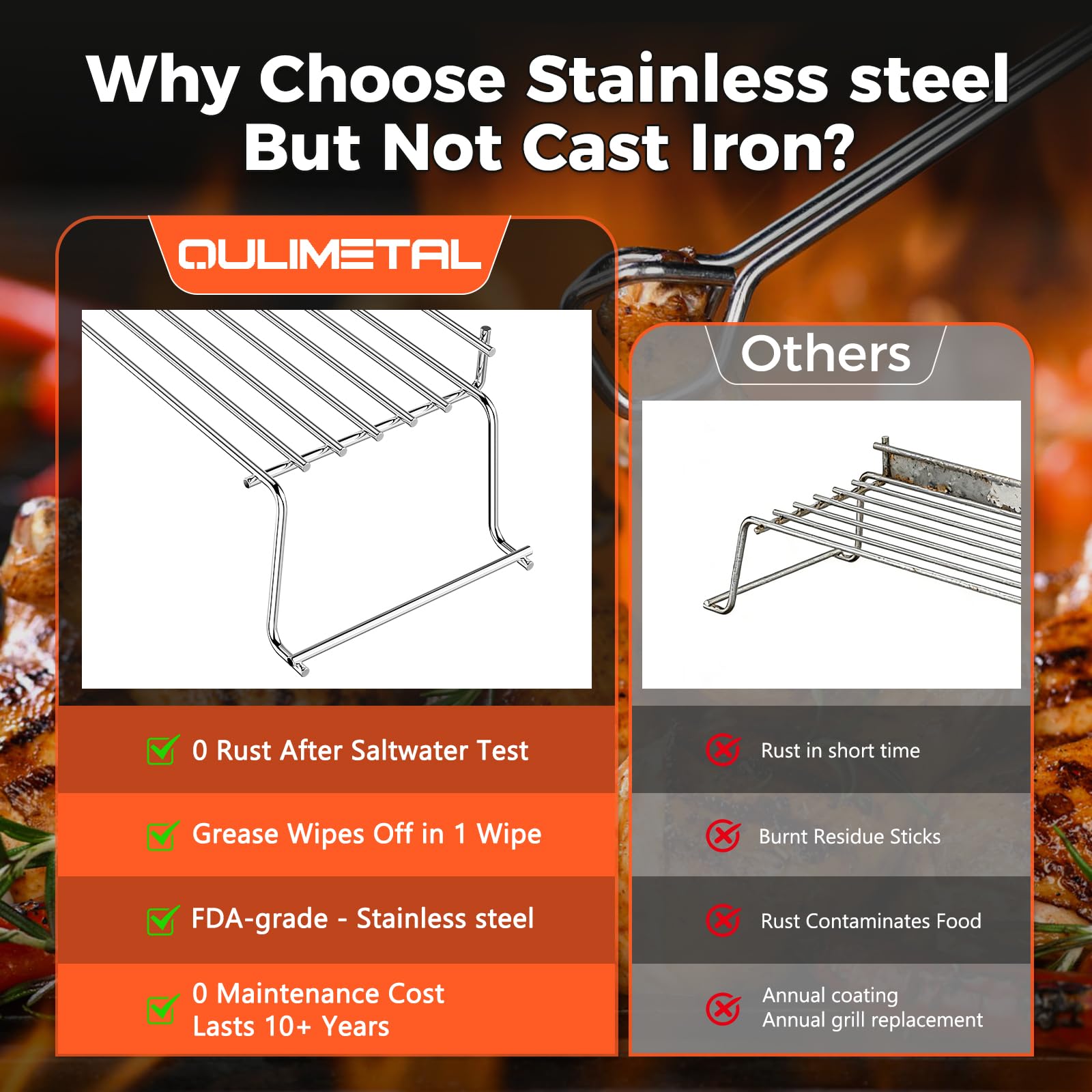 QuliMetal warming rack toasting buns while grilling below for efficient meal flow