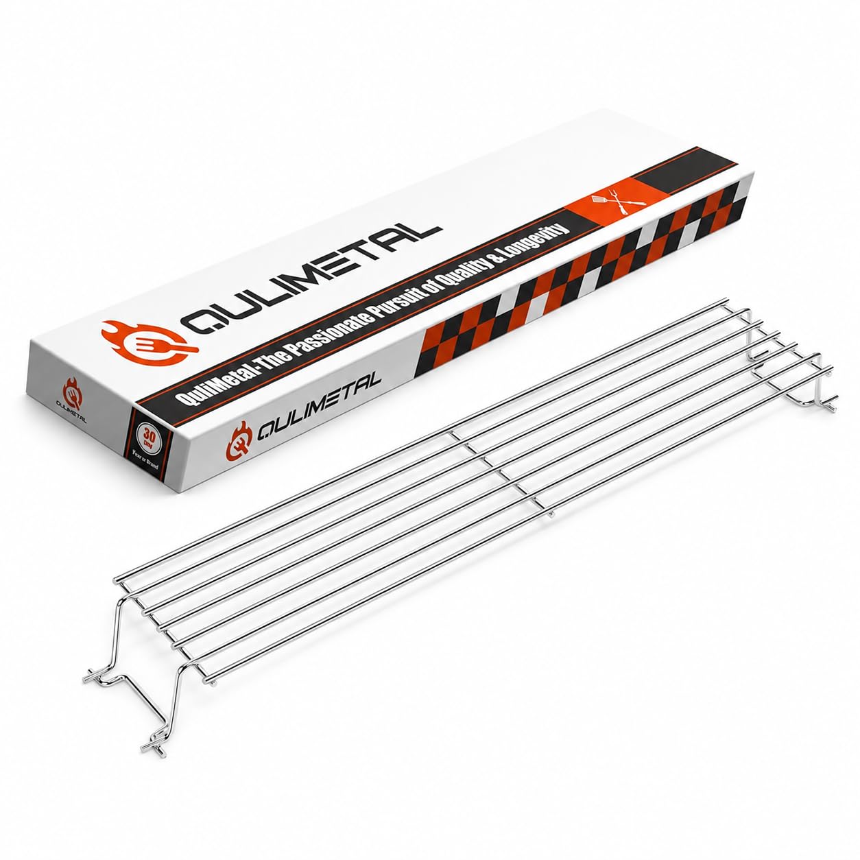 QuliMetal front view warming rack showing fit and elevated shelf benefit
