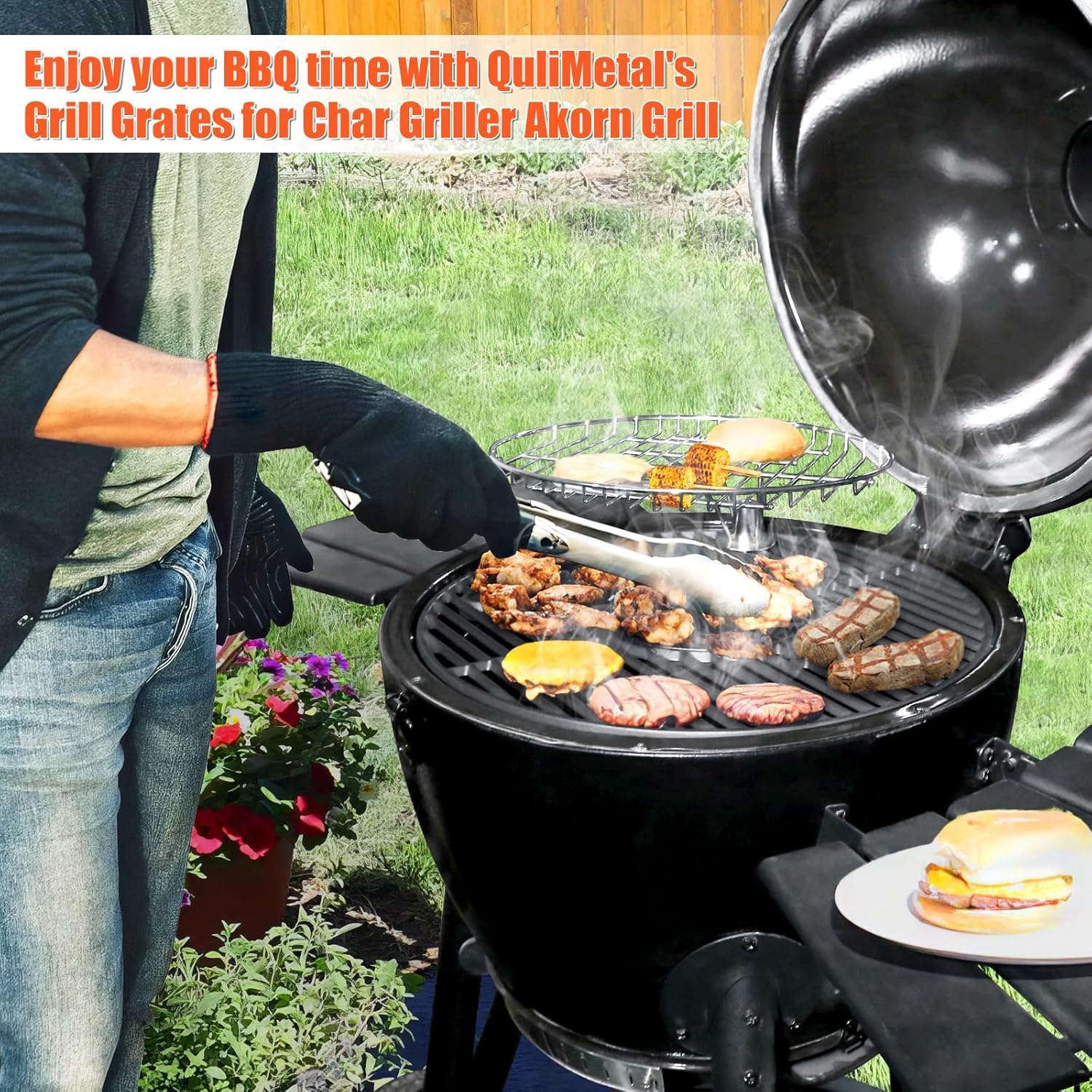 QuliMetal grate with warming rack in center hole keeping food warm during service