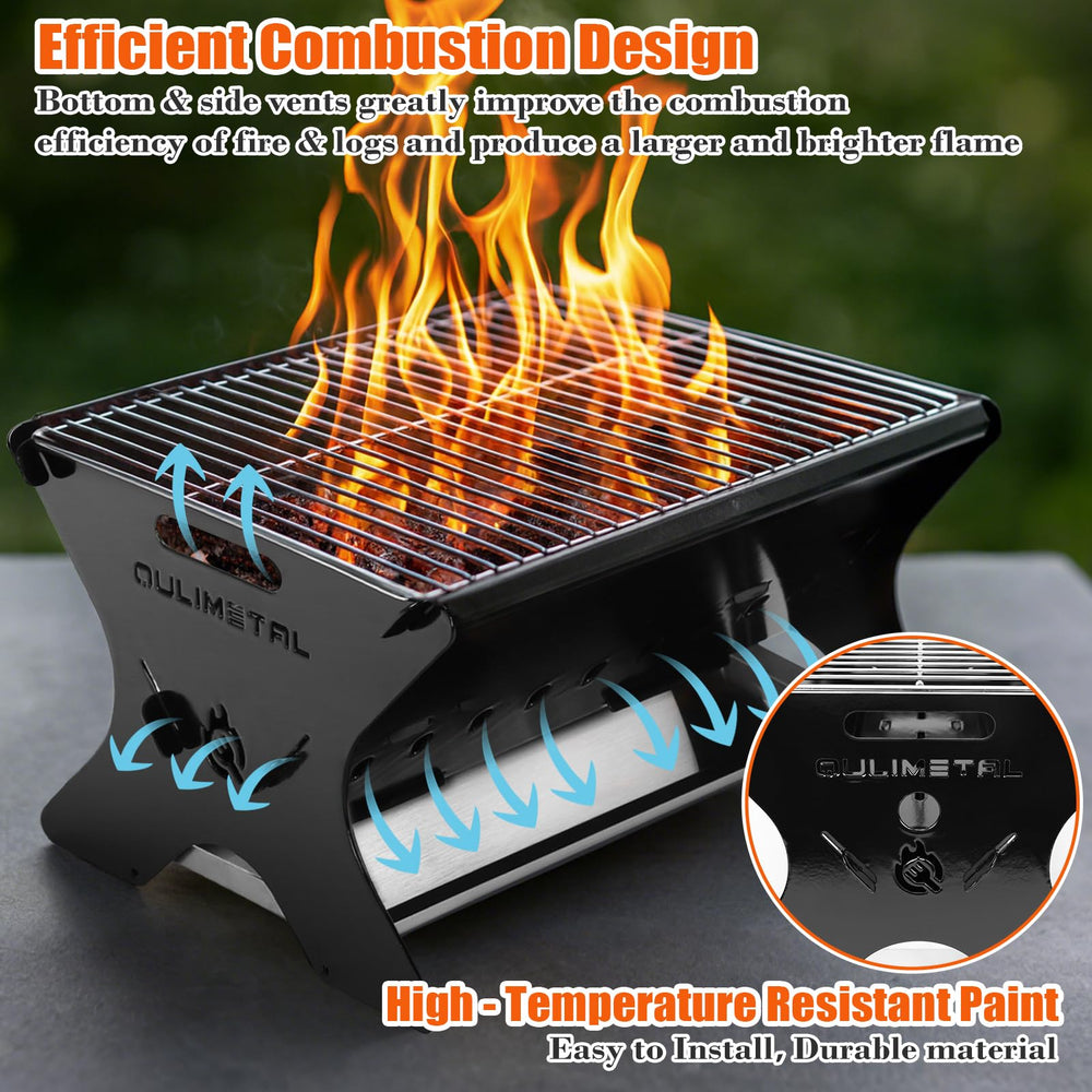 QuliMetal firepit burning wood creating warm campfire atmosphere