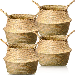 Qunclay front view round seagrass basket showing natural boho appeal and leak-safe bottom