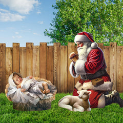 Qunclay kneeling Santa front view showing clear festive imagery and curb appeal