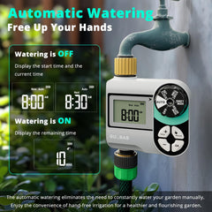 QUOBAS mounted on garden hose delivering automated watering convenience