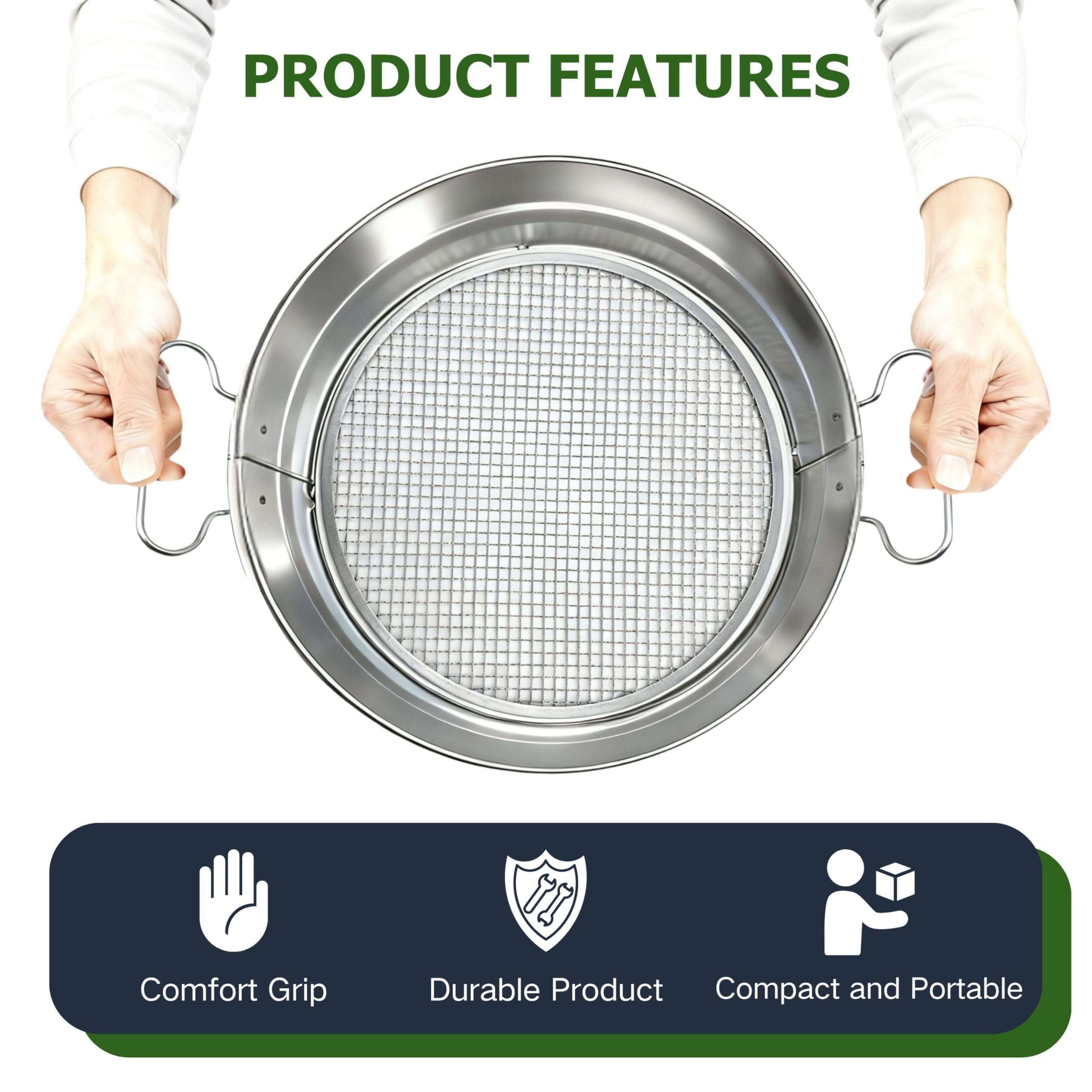 QUTIING sifter handles and rim for secure grip and comfortable operation