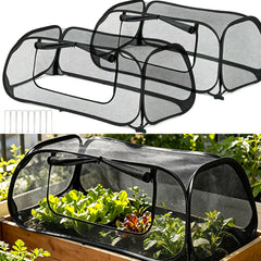 QwayHome front view of tent protecting raised bed, showing full coverage benefit