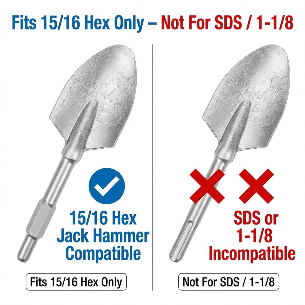 QWORK shovel bit attached to hammer digging clay for faster soil removal