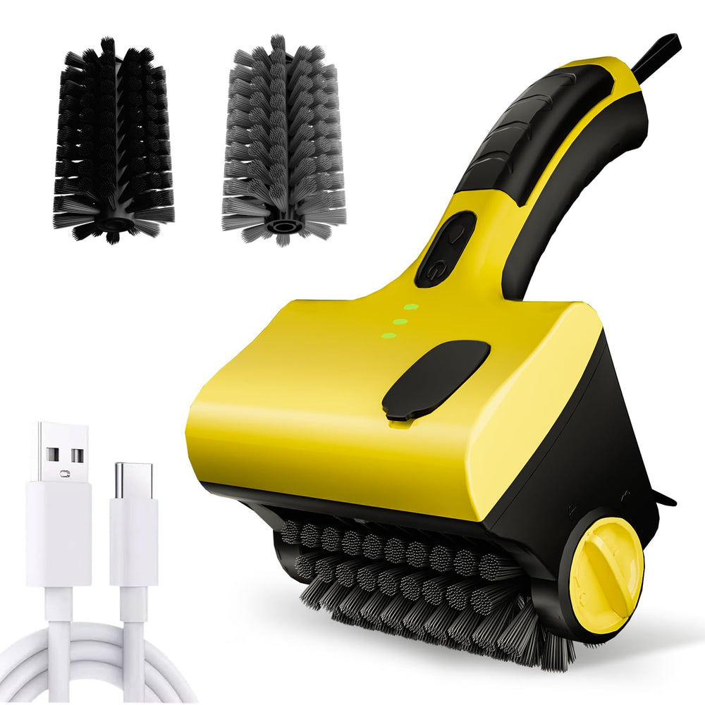 QWUE electric grill brush front view showing ergonomic handle and compact design for easier cleaning
