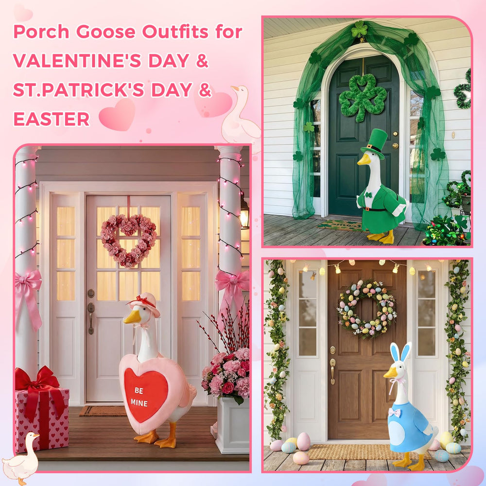 QYCHHJ St Patrick outfit displayed on a porch goose demonstrating festive charm
