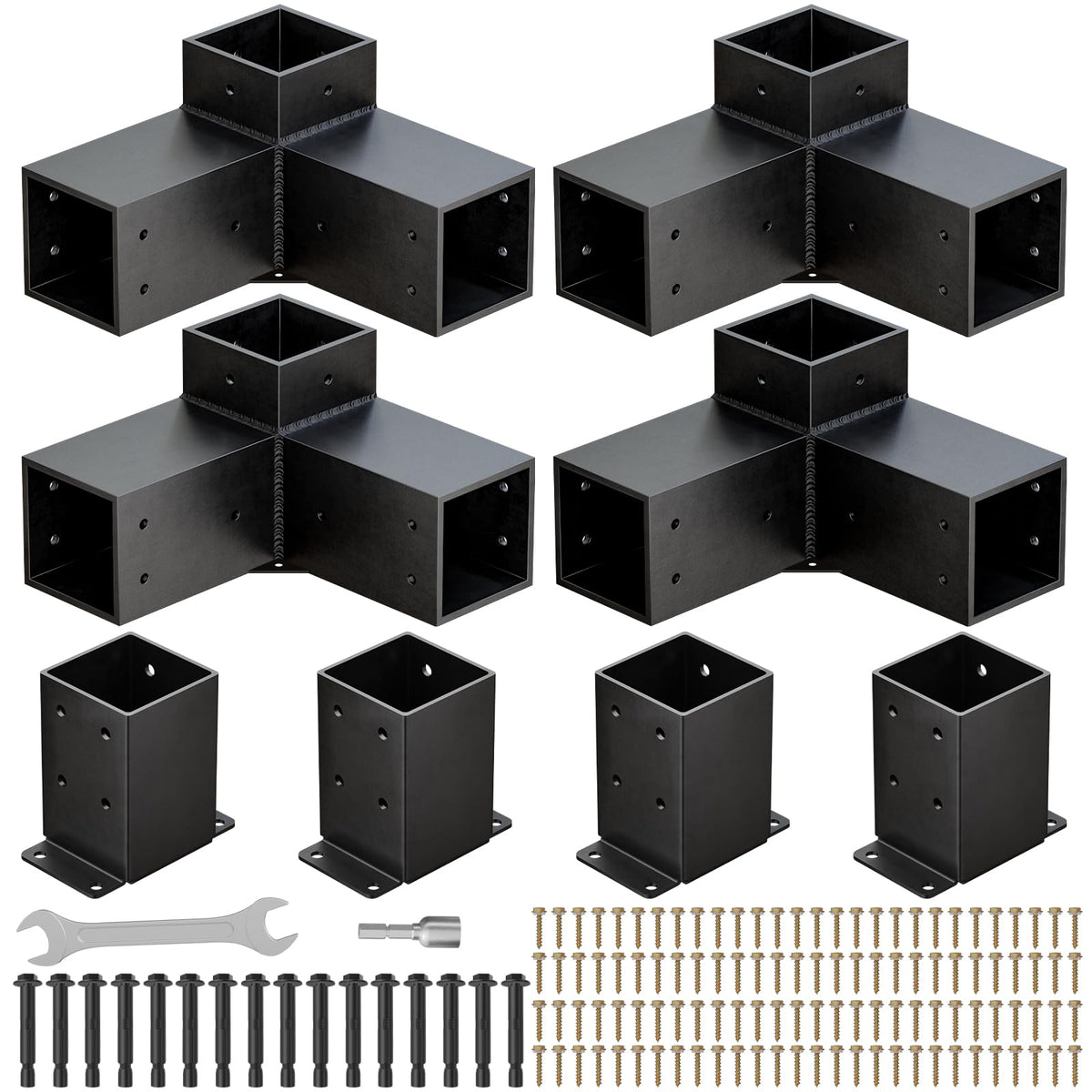 QZER front packaging of pergola bracket kit showing included components and benefits