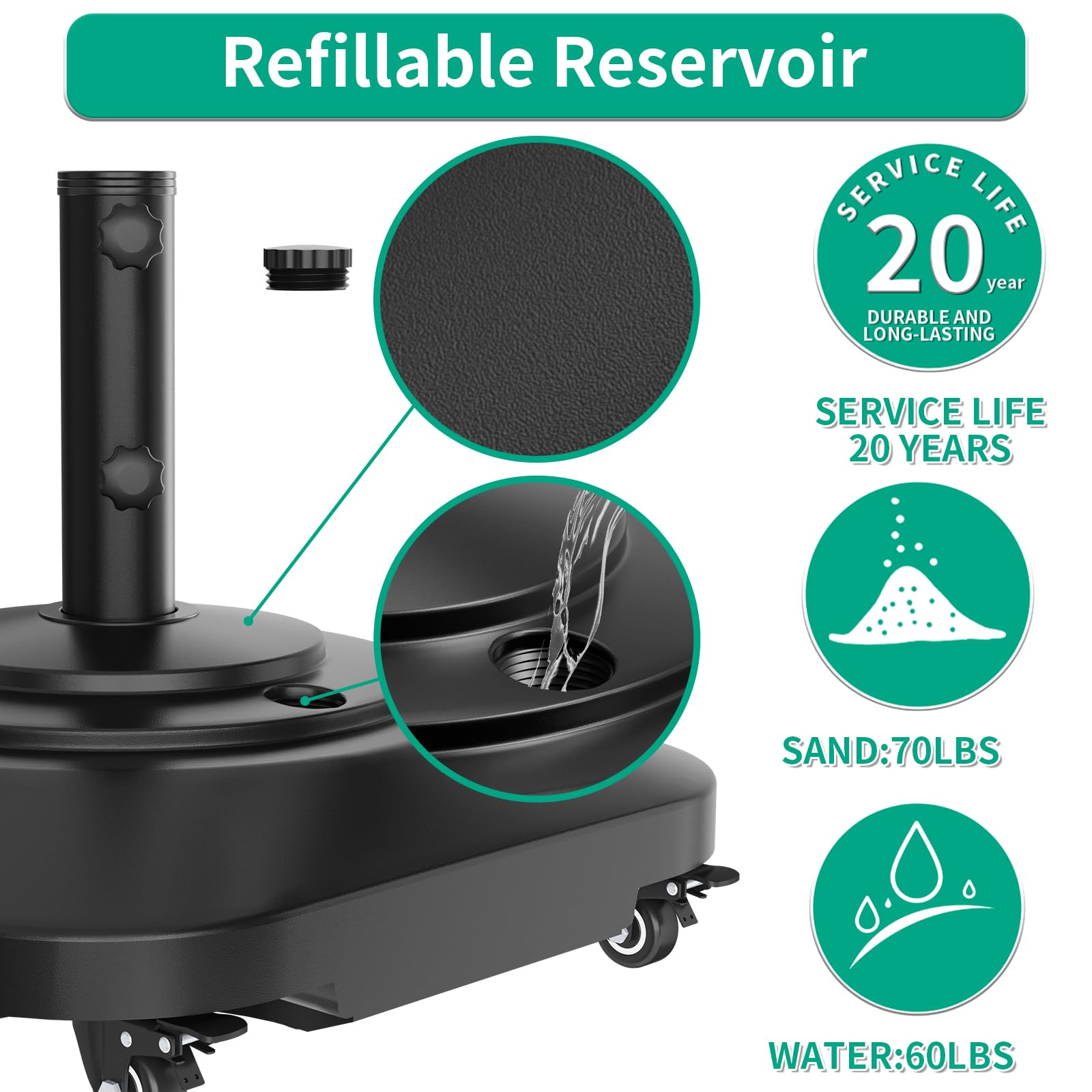 QZER sleeve and adjustable knobs securing umbrella pole for firm hold