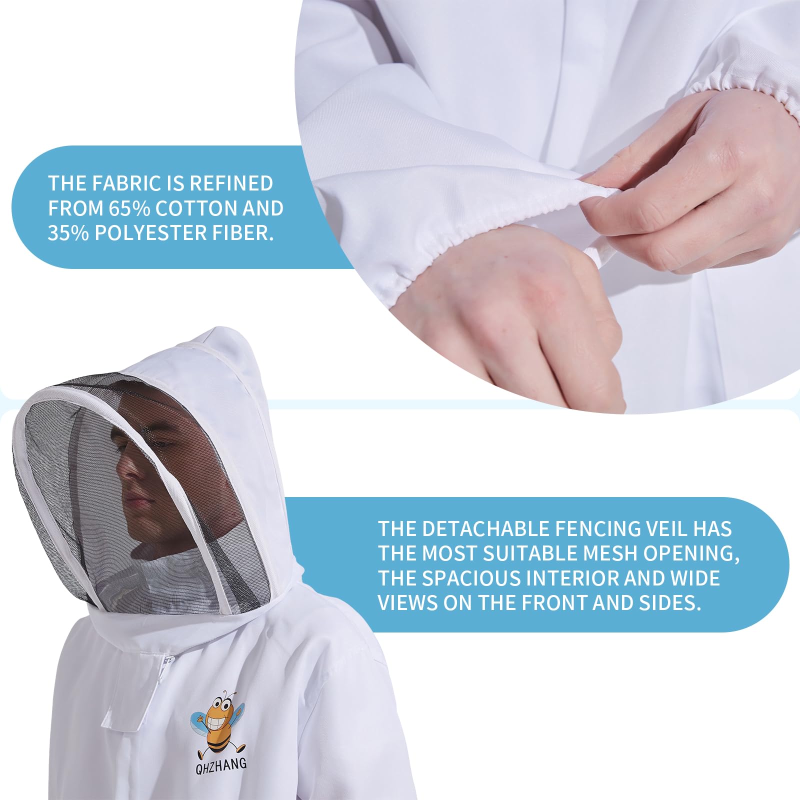 QHZHANG fabric texture and stitching highlighting breathable, tear-resistant material