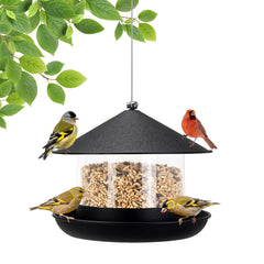 QZLOHOM feeder front view showing full tray and hanging loop for easy feeding