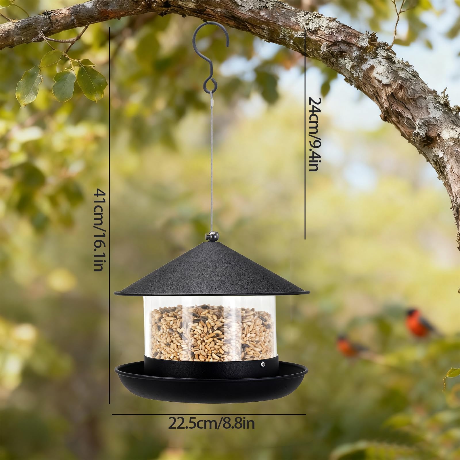 QZLOHOM wide tray with birds feeding together, allowing multiple birds to perch