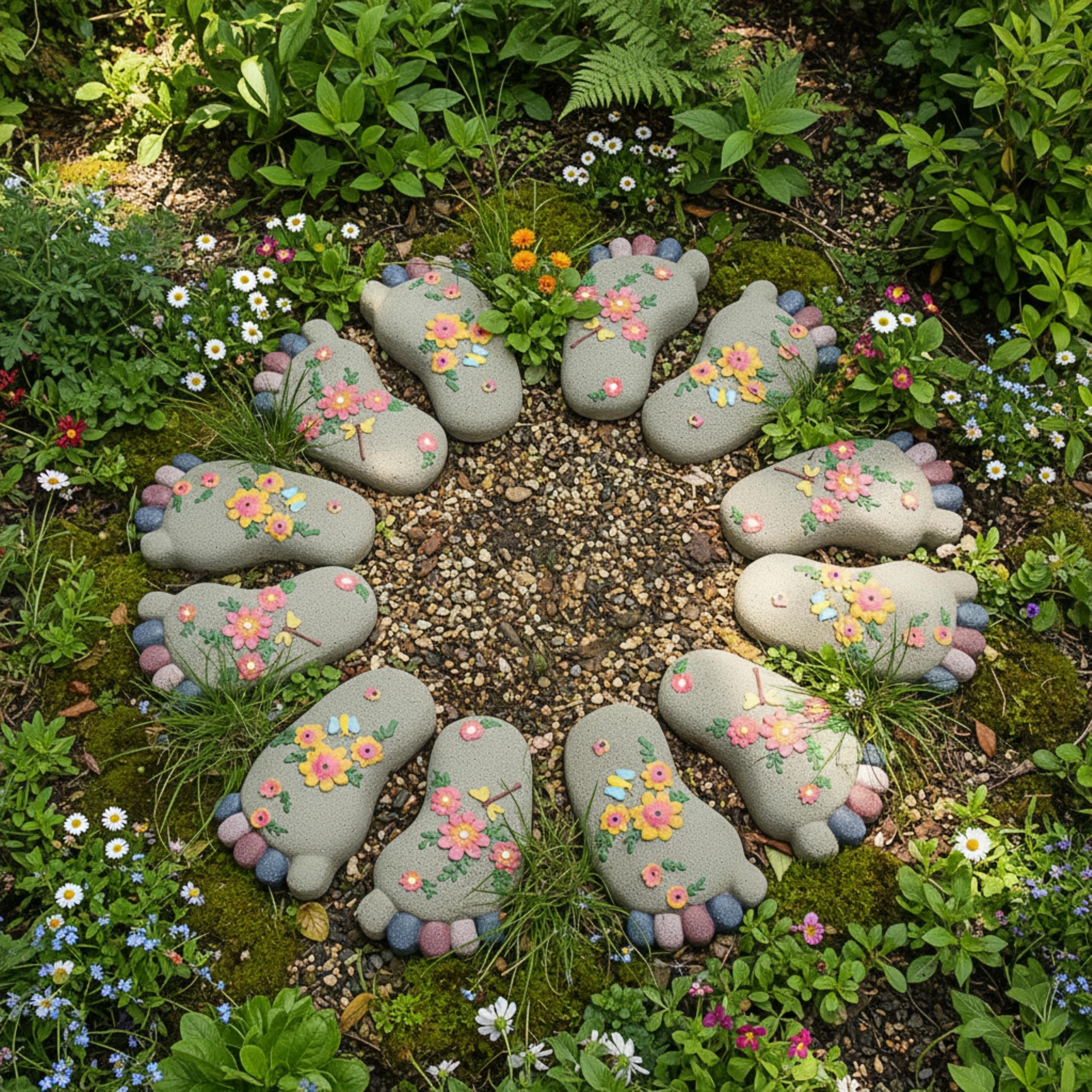 QZSDBWHCB stones nestled in flower bed adding color and pathway definition