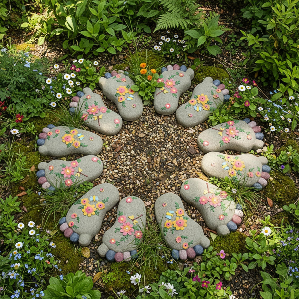 QZSDBWHCB stones nestled in flower bed adding color and pathway definition