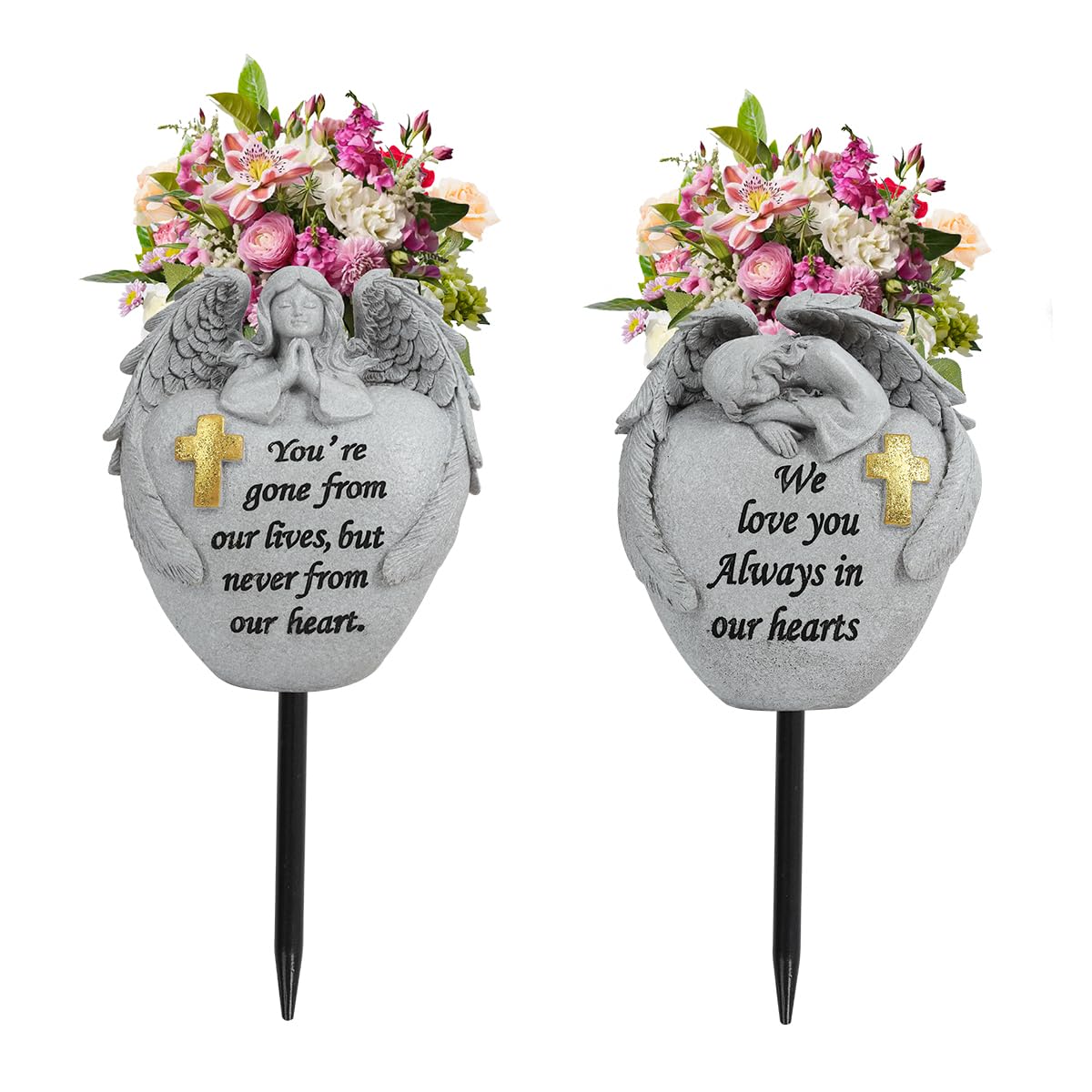 QZWHLSM front view angel vase showing inscription and uplifted wings for dignified tribute